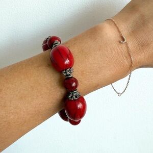 Vintage red turquoise & silver beaded bracelet